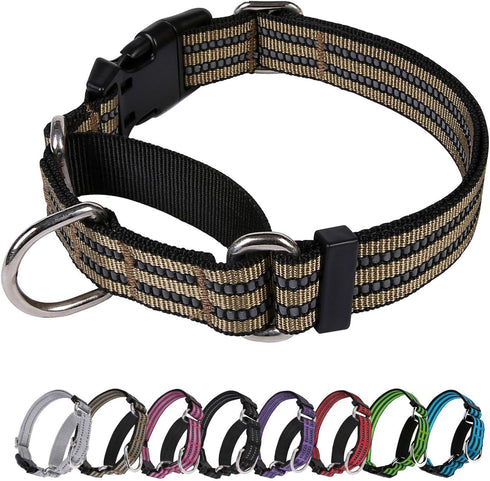 Adjustable Martingale Dog Collar, Nylon Reflective No Pull Collar for Small, Medium, Large Dogs (Army Green, S)