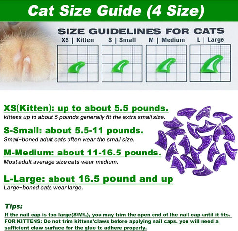 VICTHY 10 Colors Cat Nail Caps, 100pcs Glitter Claw Caps with Adhesives and Applicators, Large Size