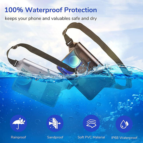GLBSUNION IPX8 Waterproof Pouch Bag with Adjustable Waist Strap-Screen Touchable Dry Bag for Phone Valuables (2 Pack)