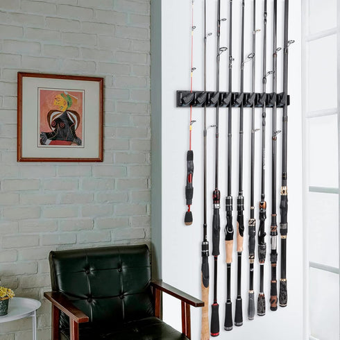 PLUSINNO 2 Pack Vertical Fishing Rod Rack - Wall Mounted Holders for 18 Rods