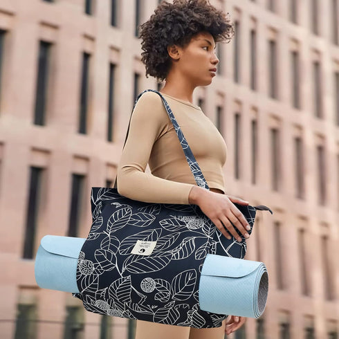 WLLWOO Yoga Bags for Women with Carrier, Canvas Tote for Pilates, Travel, Office, Beach Workout