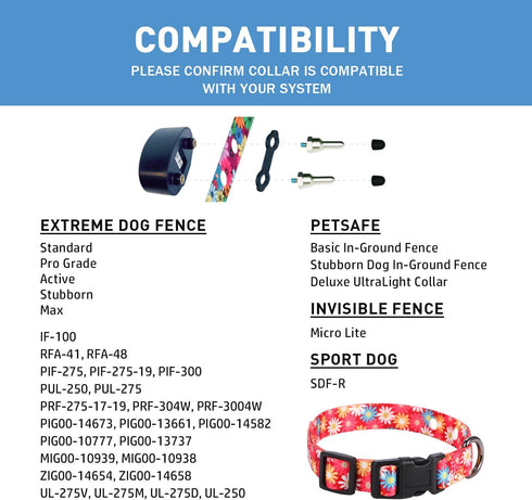 Rhea Rose 1 Inch Shock Collar Replacement Strap, Red Daisy, 2 Holes, Compatible with Most Underground Dog Fences