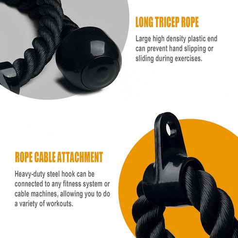 KORIKAHM Long Tricep Rope, 47-63 Inch Cable Attachment for Home Gym Pulley System