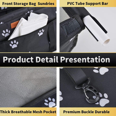 SWIHELP Dog Car Seat Puppy Portable Pet Booster Car Seat with Clip-On Safety Leash and PVC Support Pipe