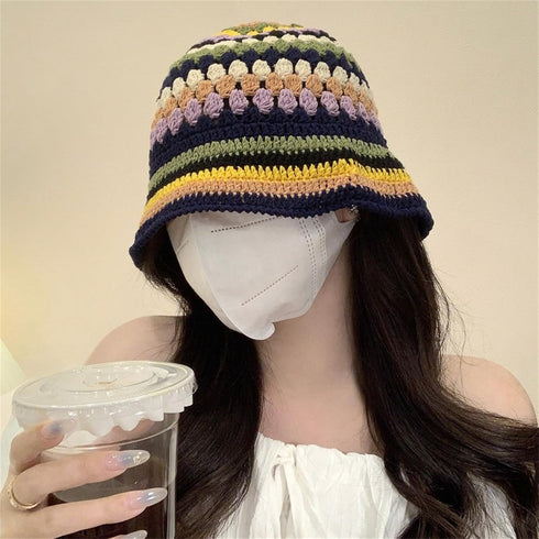 Women Crochet Bucket Hats, Handmade Cloche Knitted Beanies, Trendy Outdoor Floppy Fishing Hat