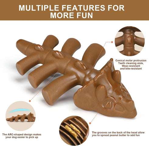 Tough Durable Fun Dinosaur Shaped Dog Chew Toys for Aggressive Chewers, Teething Bones Toys
