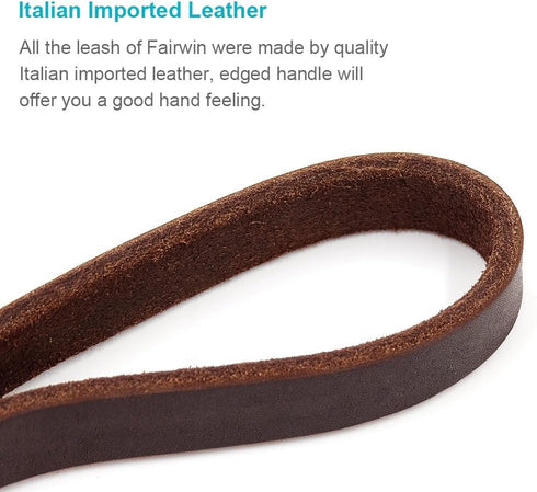 FAIRWIN Leather Dog Leash, 6 Foot, Heavy Duty for Large Medium Small Dogs (5/8", Brown)