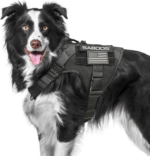 Dog Harness No Pull, Black M, Military Dog Vest with Handle & Molle, Adjustable Reflective Tactical Harness for