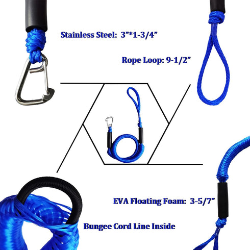 4FT 2-Pack 316 Boat Bungee Dock Line Marine Rope for Docking with Stainless Steel Clip Boat Accessory for Jet Ski