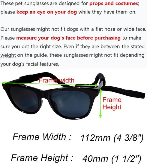 G006 Dog Medium Breeds 20-40 lbs Pet Cat 80s Costume Prop Sunglasses, Black