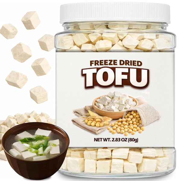 2.83oz (80g) Freeze Dried Tofu Cubes, 1cm Bite Size, Plant Based Dehydrated