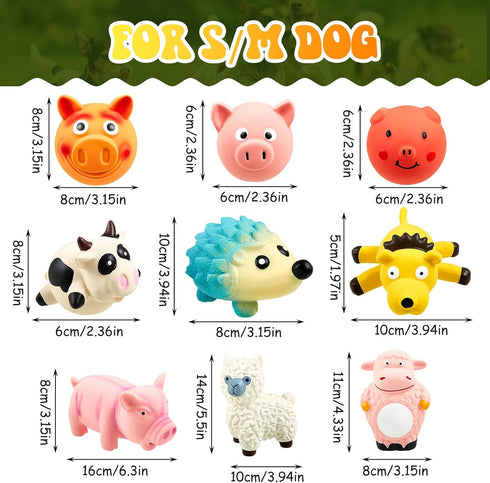 Liliful 9 Pcs Squeak Latex Dog Toys Soft Rubber Dog Chew Toy Grunting Pig Dog Toy Squeaker Dog Puppy Chew Toy Fetch Play Animal Ball Toy Cute Funny Latex Dog Balls for Small Puppy and Medium Pets Dogs