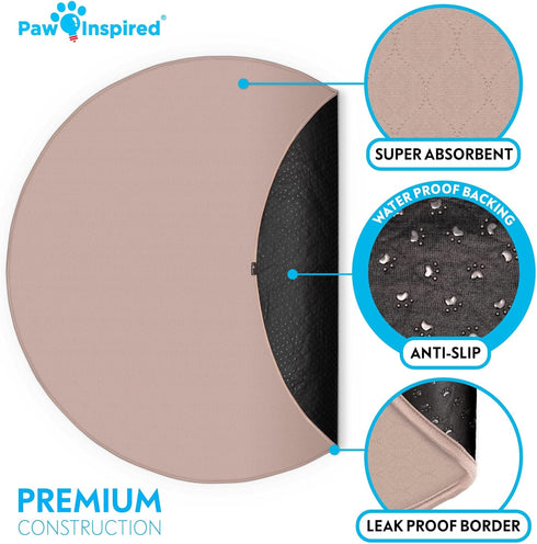 (60" 1 Pack) Paw Inspired Round Washable Pee Pad for Dogs | Reusable Puppy Pad for Potty Training, Whelping, Waterproof