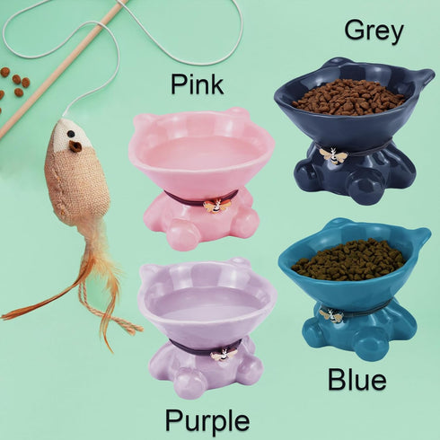 Ceramic Raised Cat Bowls for Indoor Cats, Cute Elevated 5.4 Inch Wide Whisker Friendly Purple Water Bowl, Dishwasher