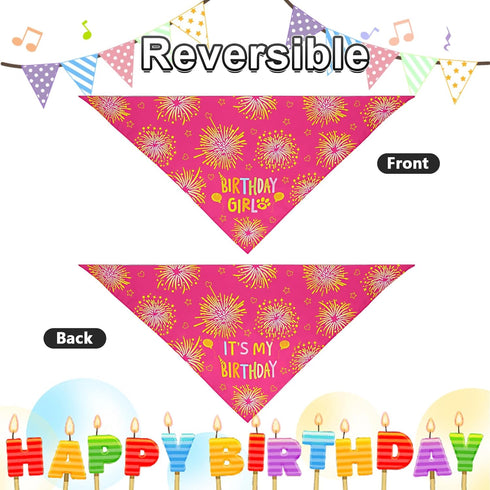 Agroon 1PCS, Dog Birthday Bandana Girl Pink Small Durable Triangle Reversible Scarf Bibs Handkerchief for Puppy Pet