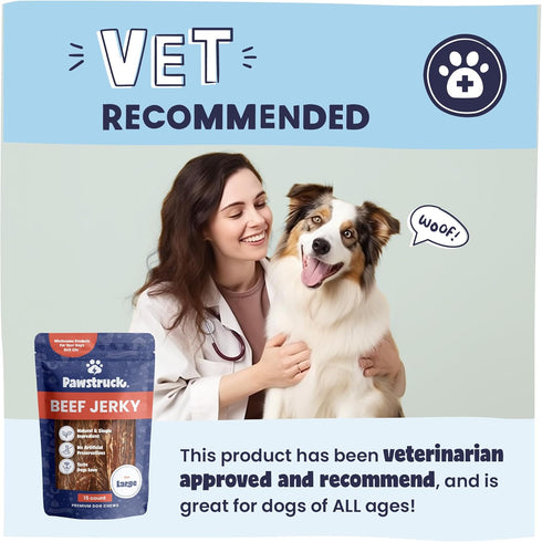 Pawstruck Premium Beef Jerky Dog Treat Chews, Large 10" Strips, Supports Hip & Joint Health, 15 Count