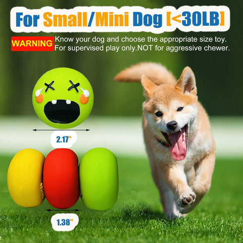 Squeaky Dog Toy for Small Dogs, Rubber Latex Puppy Toys, Soft Smile Face Squeaky Balls for Mini, Small Breeds