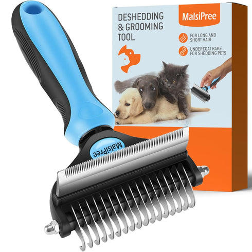 MalsiPree Cat Grooming Brush for Shedding - 2 in 1 Deshedding Tool and Undercoat Rake for Cats & Small Dogs