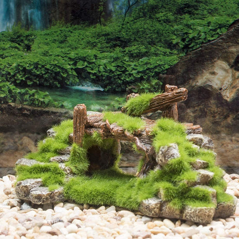 Fish Tank Decoration Moss Rockery Stone, Wood Ruins Landscaping for Turtle Tank