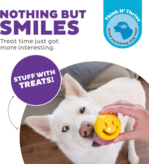 Outward Hound by Planet Dog Nooks Happiness Treat Dispensing Dog Toy - Small, Yellow, Smiley Face