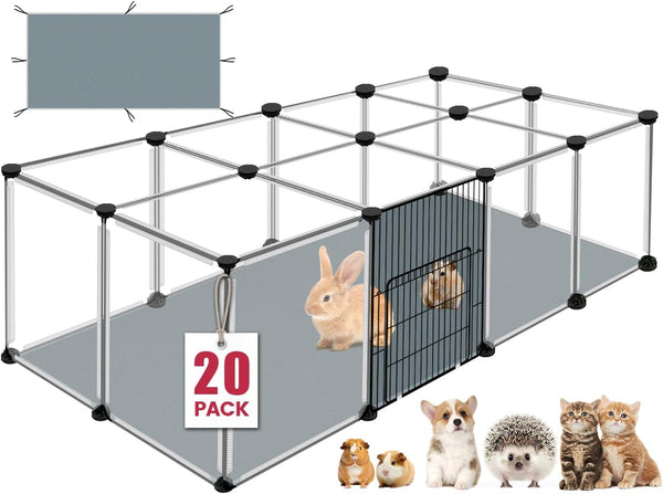 20 Panels Small Animals Playpen, 48" x 24" x 16" Transparent Pet
