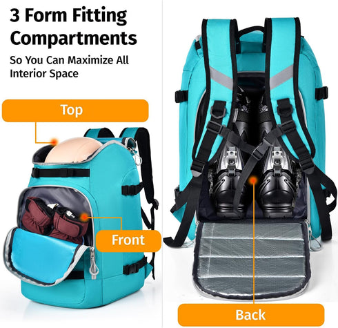 Ski Boot Bag, 50L Waterproof Travel Backpack for Ski & Snowboard Boots and Accessories