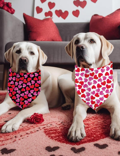 Kunovate 2 Pack, Valentine's Day Dog Bandanas Hearts Dog Bandana Reversible Triangle Bibs Scarf, Adjustable Bandanas