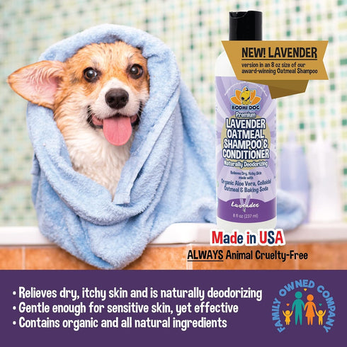 Bodhi Dog Premium Lavender Oatmeal Shampoo & Conditioner, Organic Formula for Dogs, Cats & Pets, 8 Fl Oz