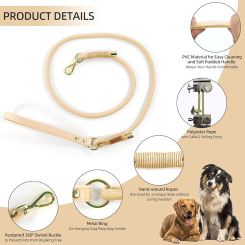 Wisedog Heavy Duty Polyester Rope Dog Leash, Soft Padded Handle, 5 Ft/6 Ft for Small Medium Large Dogs