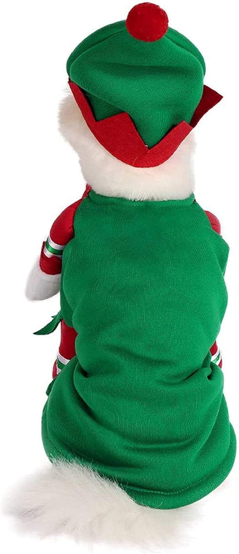 Mogoko Dog Cat Christmas Elf Costume, Funny Pet Cosplay Dress with Cap for Xmas (XL Size)