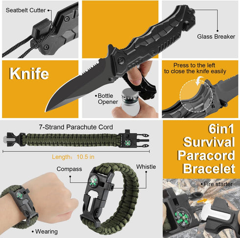 Survival Kit 19 in 1 Emergency Gear and Equipment for Men, Fishing Hunting Birthday Camping Accessories