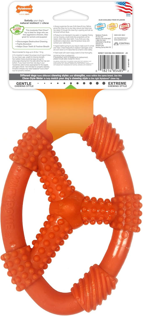 35 lbs, 1 Count Nylabone Oval Ring Flexi Chew Toy for Dogs, Flexible Dog Toys for Moderate & Gentle Chewers, Chicken
