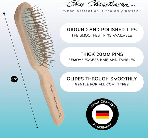 Chris Christensen 20 mm Oblong Pin Dog Brush, Original Series, Lightweight Beech Wood Body, Stainless Steel Pins