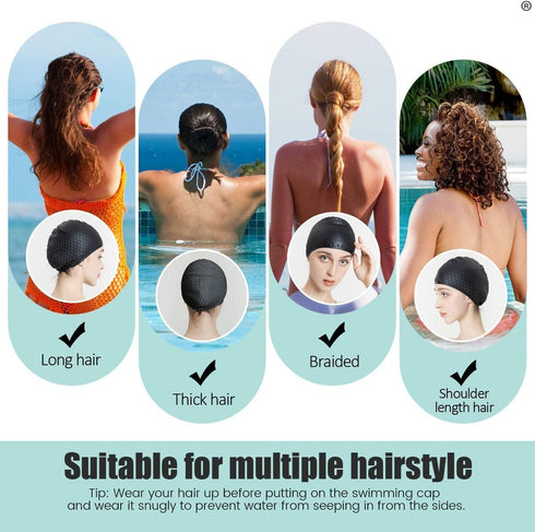 Tripsky Silicone Swim Cap, Comfortable Bathing Cap for Curly Short Medium Long Hair, Ideal for Swimming and Showering