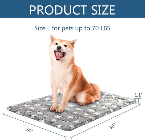KROSER Fancy Dog Crate Pad - Reversible Dog Bed Mat with Machine Washable for Small to XXX-Large Dogs, Grey, Navy, Star