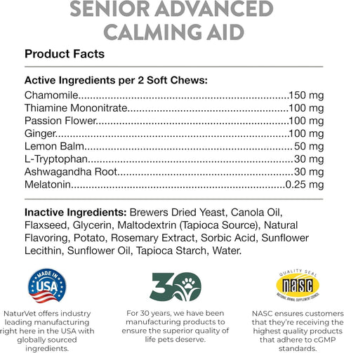120-Ct. NaturVet Quiet Moments Calming Aid Dog Supplement, Helps Promote Relaxation, Reduce Stress, Storm Anxiety