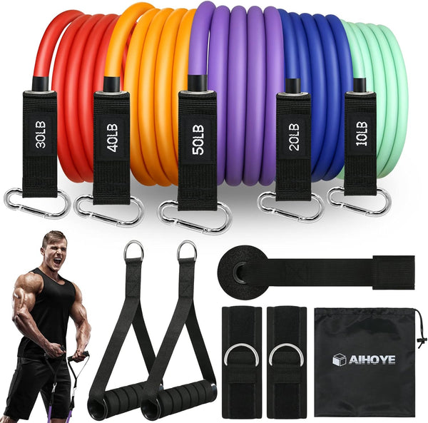 Resistance Bands Set for Working Out, Exercise Bands with Door Anchors, Stretch Bands for Home Fitness