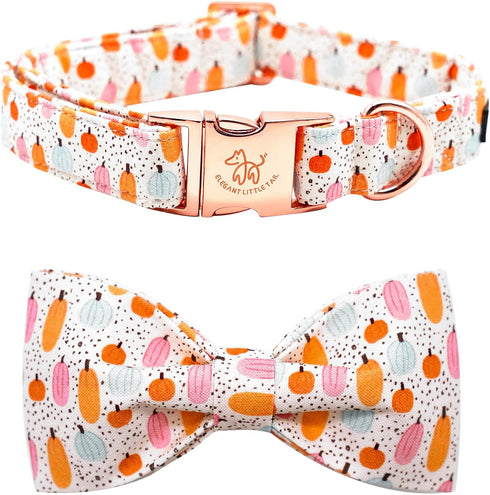 Elegant little tail Halloween Dog Collar, Fall Orange Pumpkin Holiday Bow Collar for X-Small Dogs