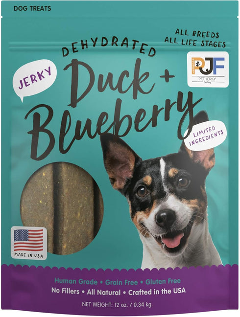 Premium Duck and Blueberry Dog Jerky Treats, 12 oz, 100% Human Grade