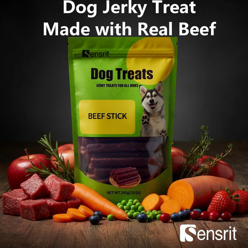 Sensrit 10 oz Dog Beef Sticks - Jerky Treats for All Dogs - High Protein & Grain Free Dog Snacks - Made with Real Beef