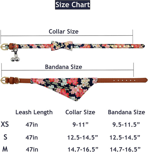 3PCS Bow Tie Dog Collar and Leash Set, Adjustable Plaid/Camo/Dots/Flower Bandanas with Bell for Small Dogs Puppies and