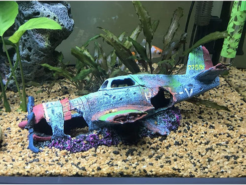 Resin Aquarium Military Thunderbolt Fighter Airplane Wreck Decoration for Fish Tank