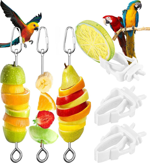 6 PCS Bird Treats Skewer, Parakeet Hanging Food Holder, Stainless Steel Fruit