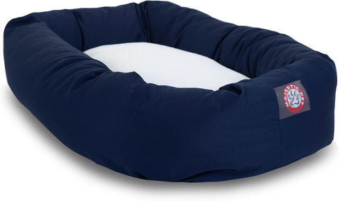 Majestic Pet 40 Inch Cozy Round Dog Bed, Washable Sherpa Calming Bed with Spine Support, Fluffy Donut, Navy Blue