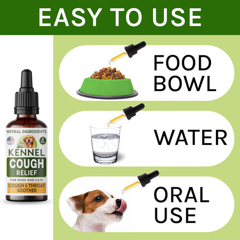Kennel Cough Herbal Drops for Dogs & Cats, Cough Relief and Throat Soother, Made in US, 2 Fl Oz
