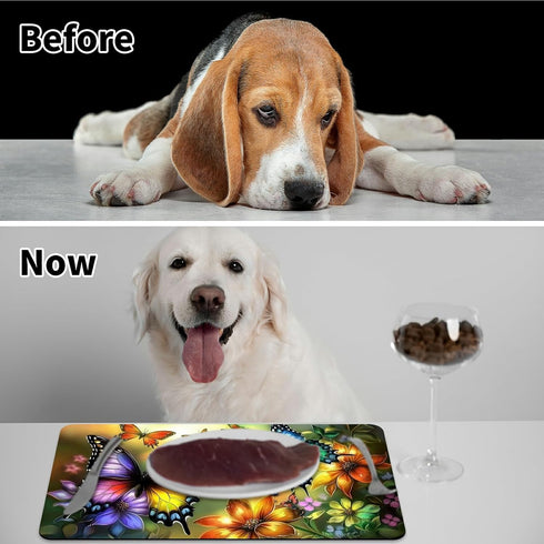 HEAKIERG 19.6"x24", Pet Bowl Mats for Food and Water Cat Dog Cat Play Mat Pet Feeding Rug with Waterproof & Non-Slip