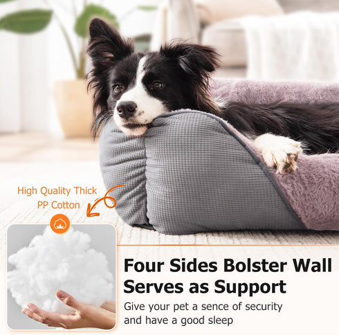 MIXJOY Dog Beds for Medium Dogs, Washable Orthopedic Rectangle Bed, Soft Rabbit-Velvet Cozy Cuddler with Anti-Slip