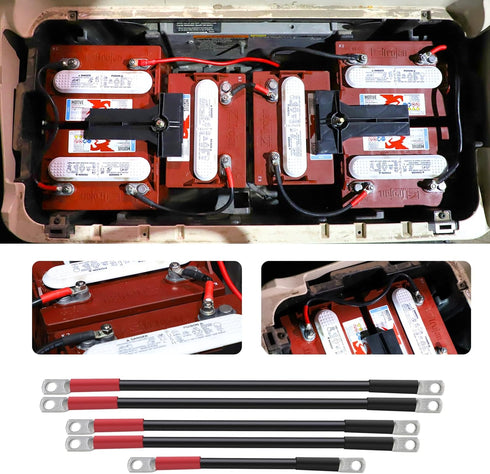 Roykaw Upgraded Golf Cart Battery Cables Kit, 48V Club Car Precedent, Copper Wire, 4 Gauge, 5PCS