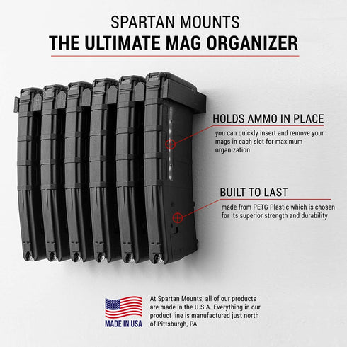 Spartan Mounts Wall Display for Mag - Firearm Accessories, Magazine and Ammo Storage, Organization, Black