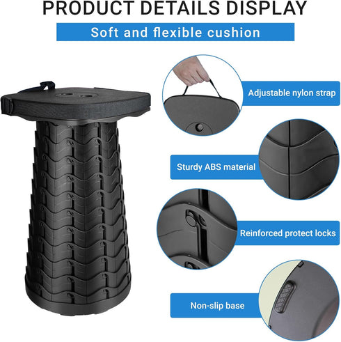 ZTMT 485lbs, Upgraded Square Folding Stool, Max Load Capacity Portable Collapsible Seat, Telescoping Foldable Stool